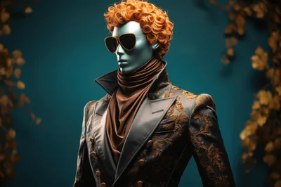 Mannequin Wearing Stylish Patterned Blazer And Sunglasses