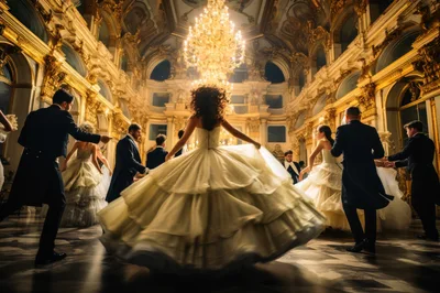 Elegant Couples Dancing In A Grand Baroque Ballroom