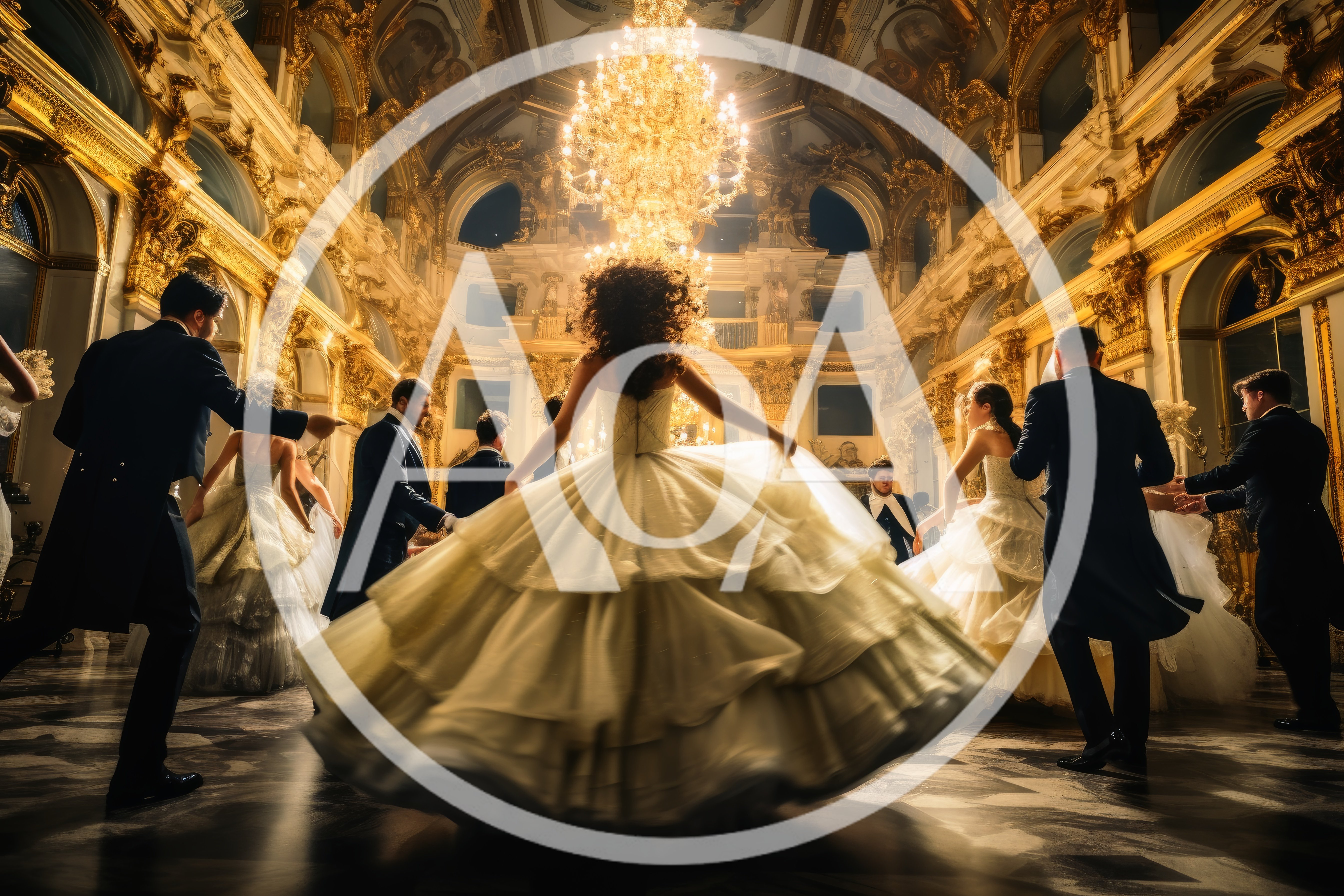 Elegant Couples Dancing In A Grand Baroque Ballroom