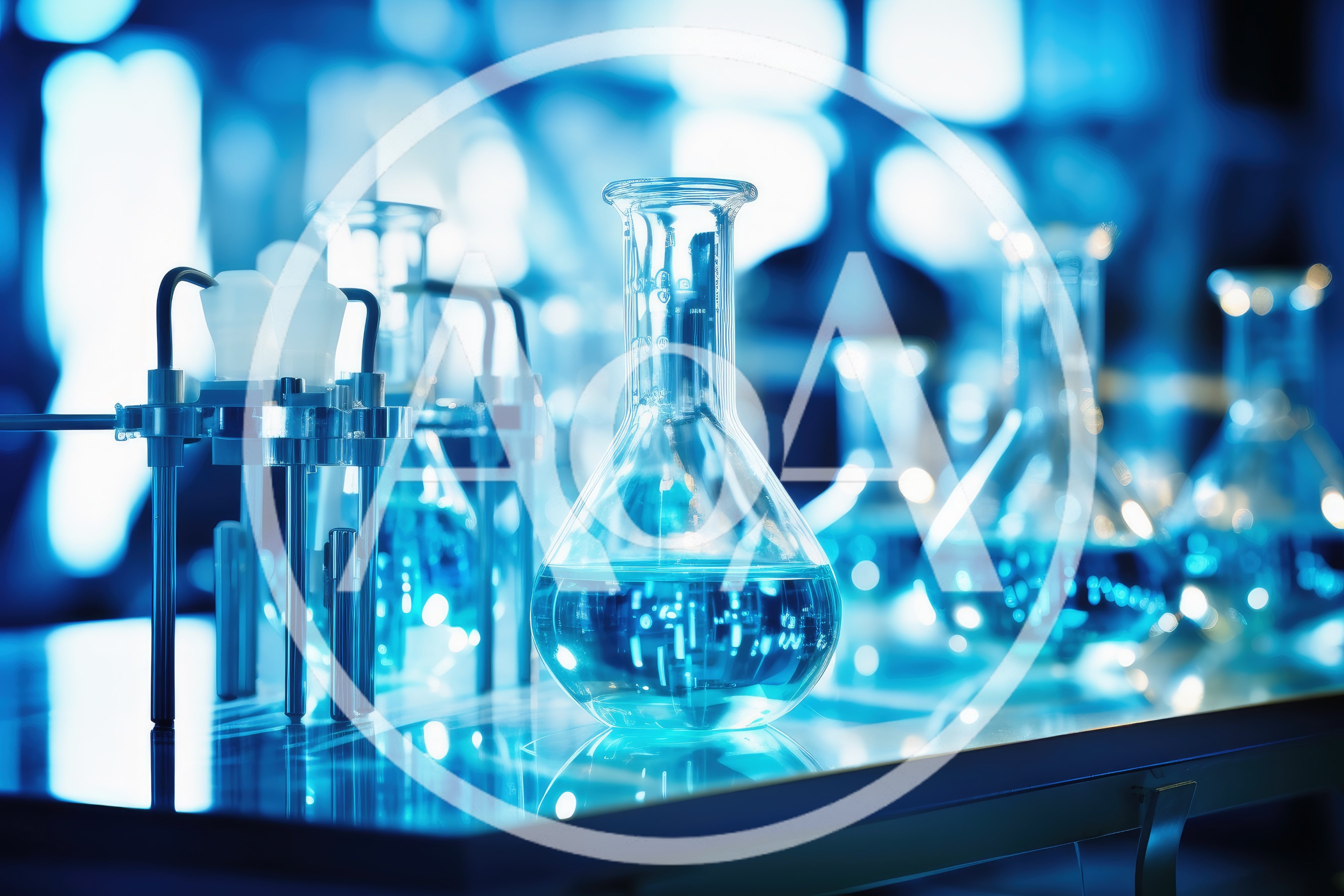 Laboratory Glassware With Blue Chemical Solution
