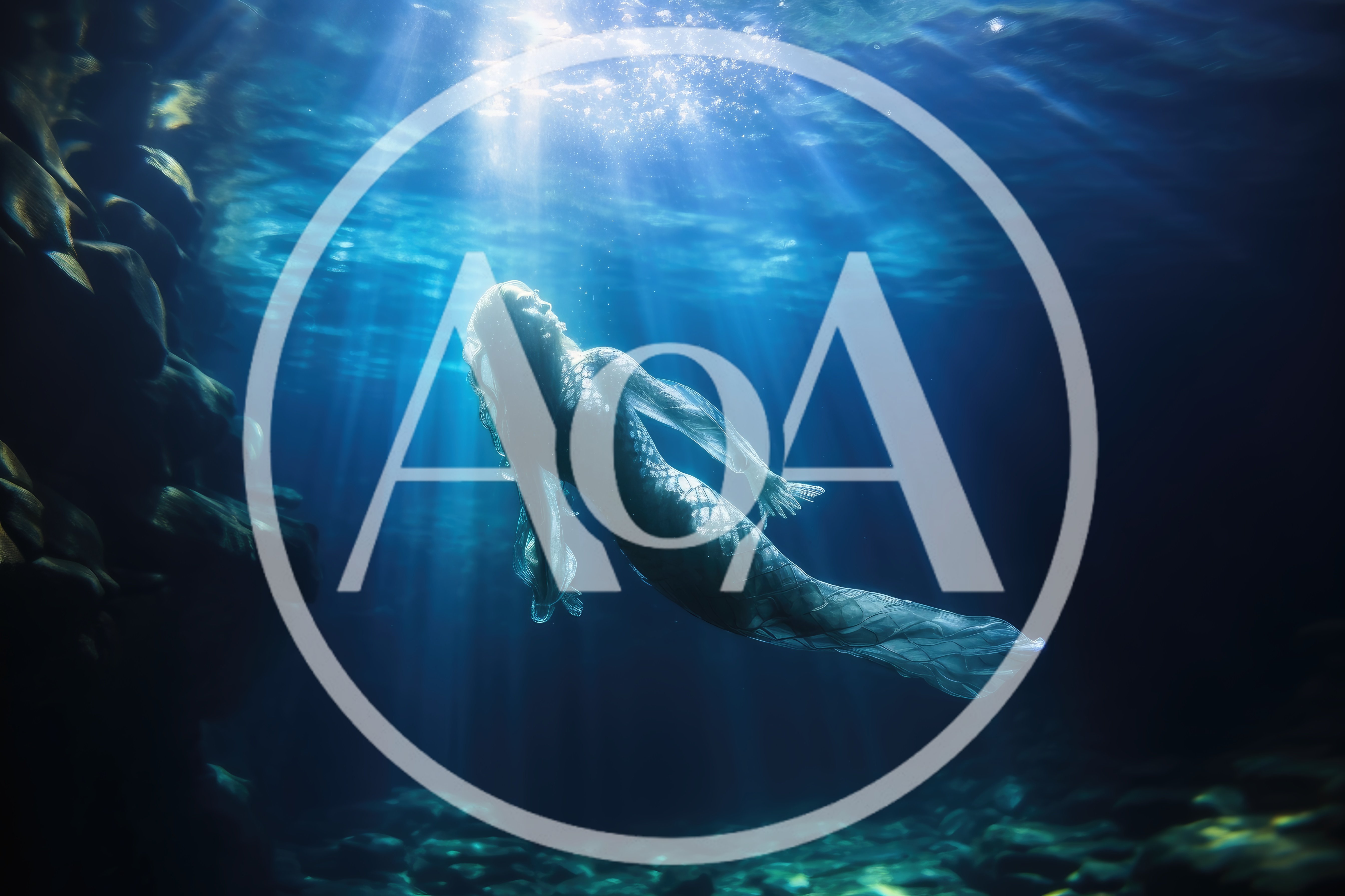 Ethereal Mermaid Swimming Through Deep Underwater Light Rays