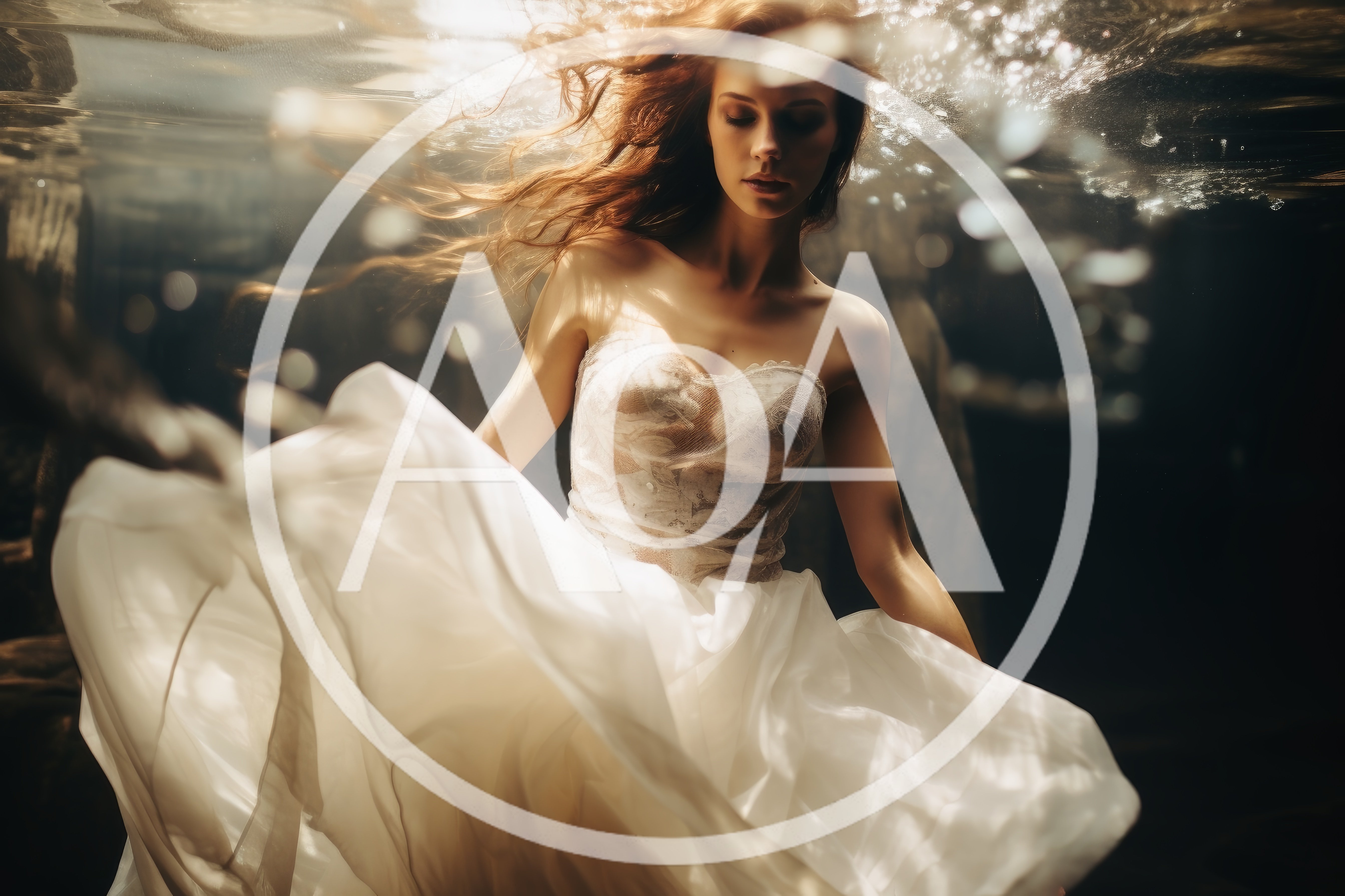Woman In Wedding Dress Floating Underwater