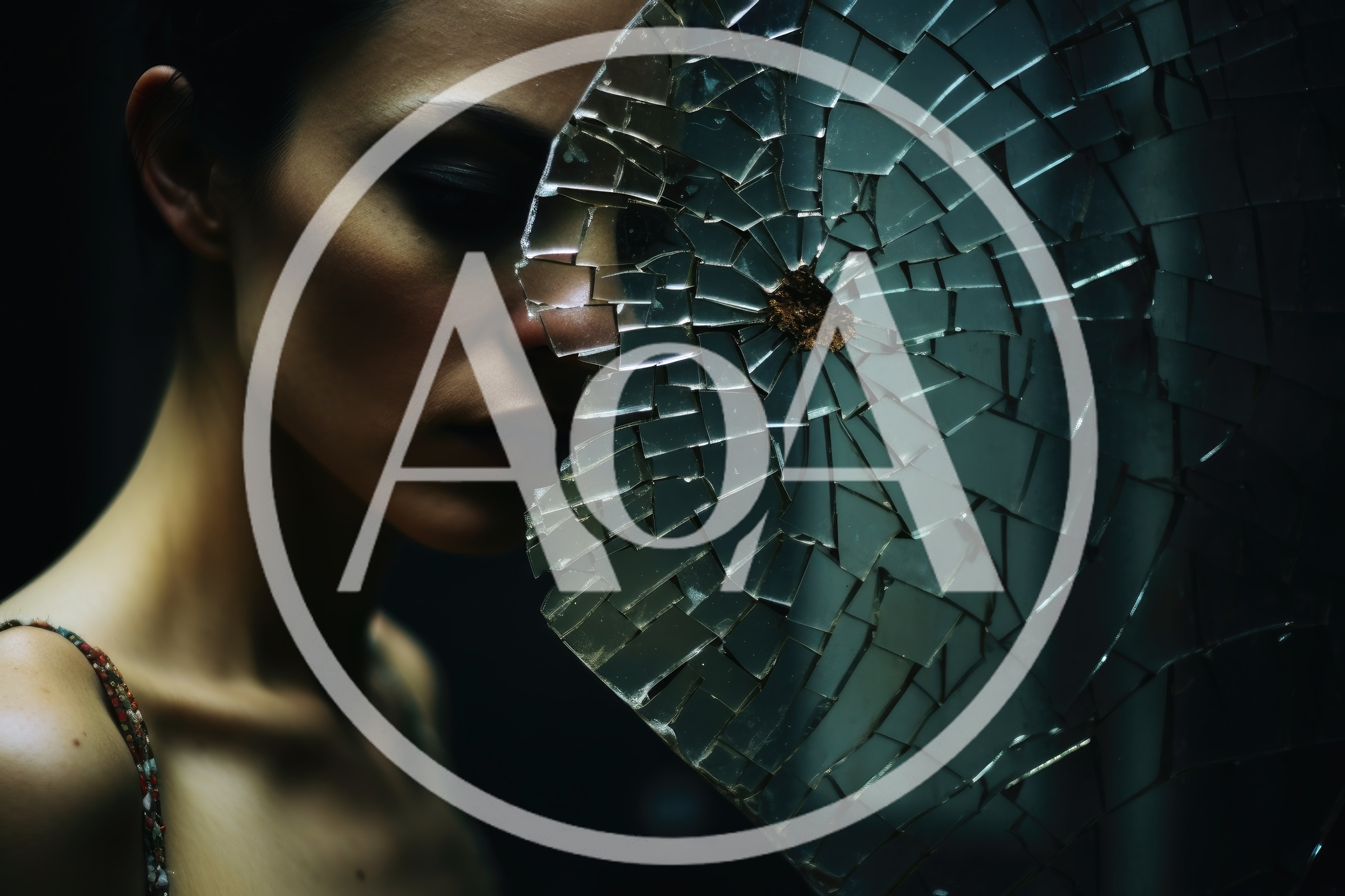 Woman Behind Shattered Glass With Dramatic Lighting