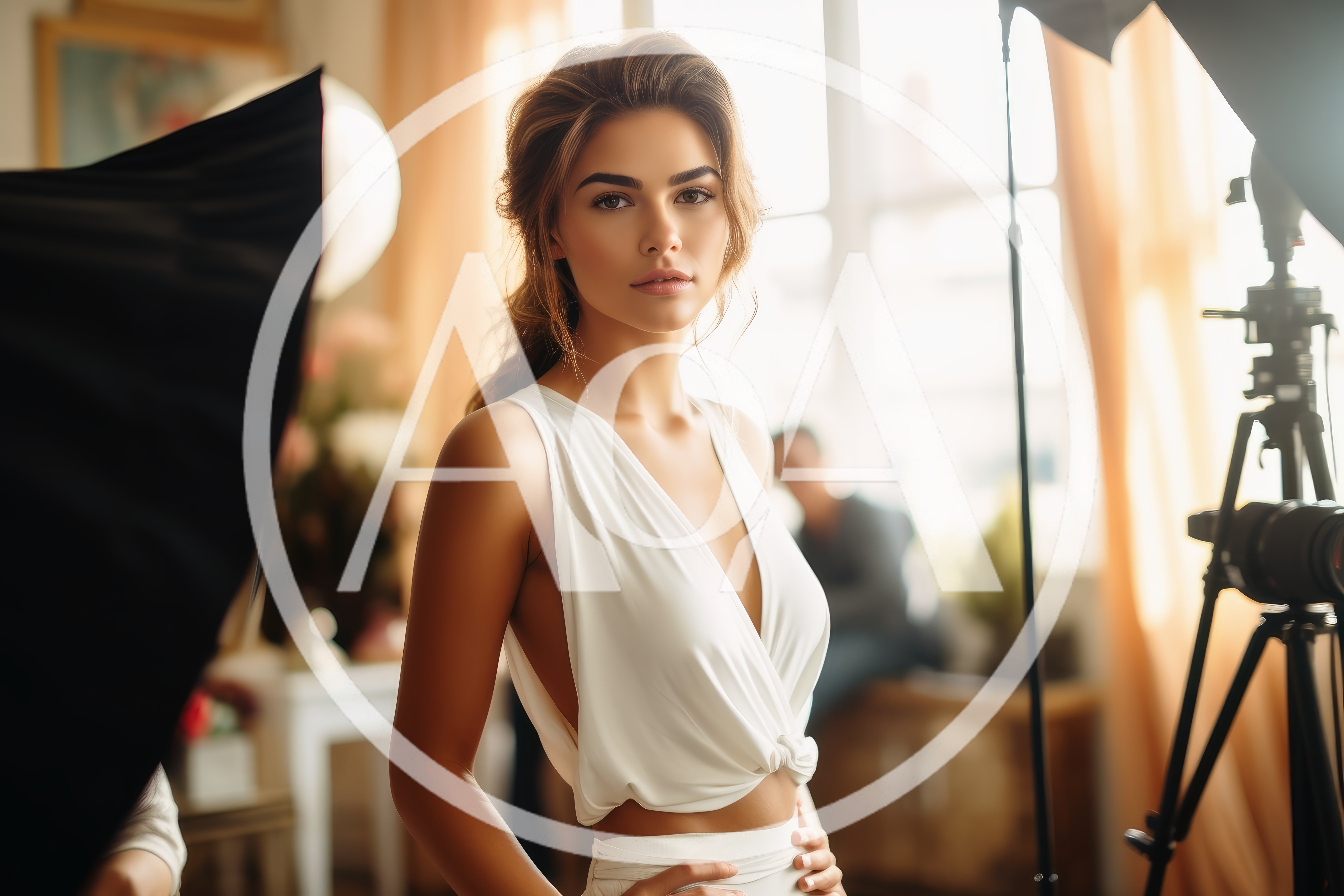 Professional Model Posing During A Studio Photoshoot