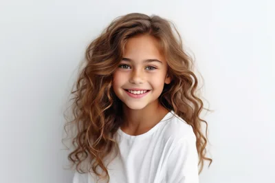 Portrait Of A Smiling Young Girl With Curly Hair