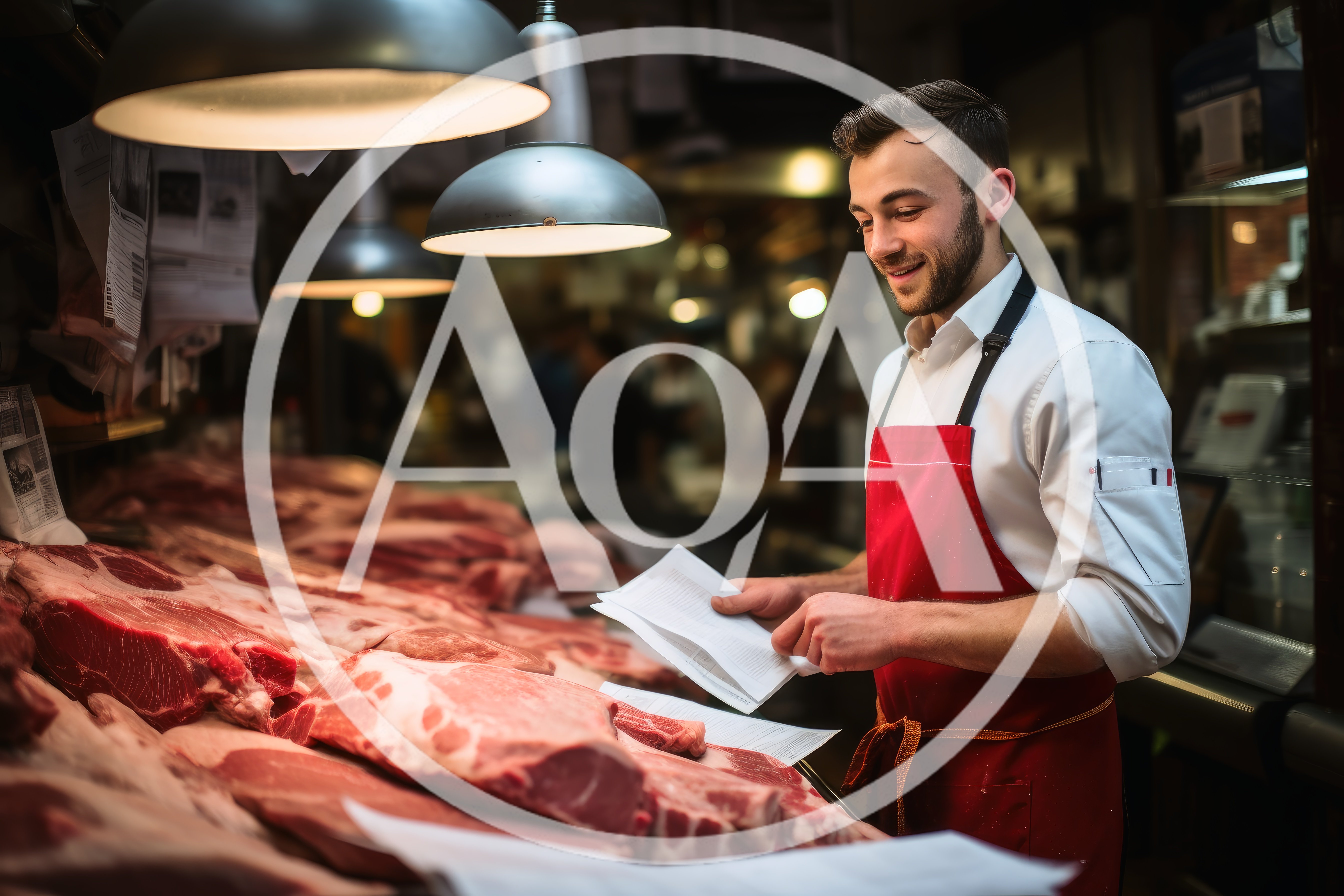 Butcher Reviewing Inventory In A Traditional Meat Shop
