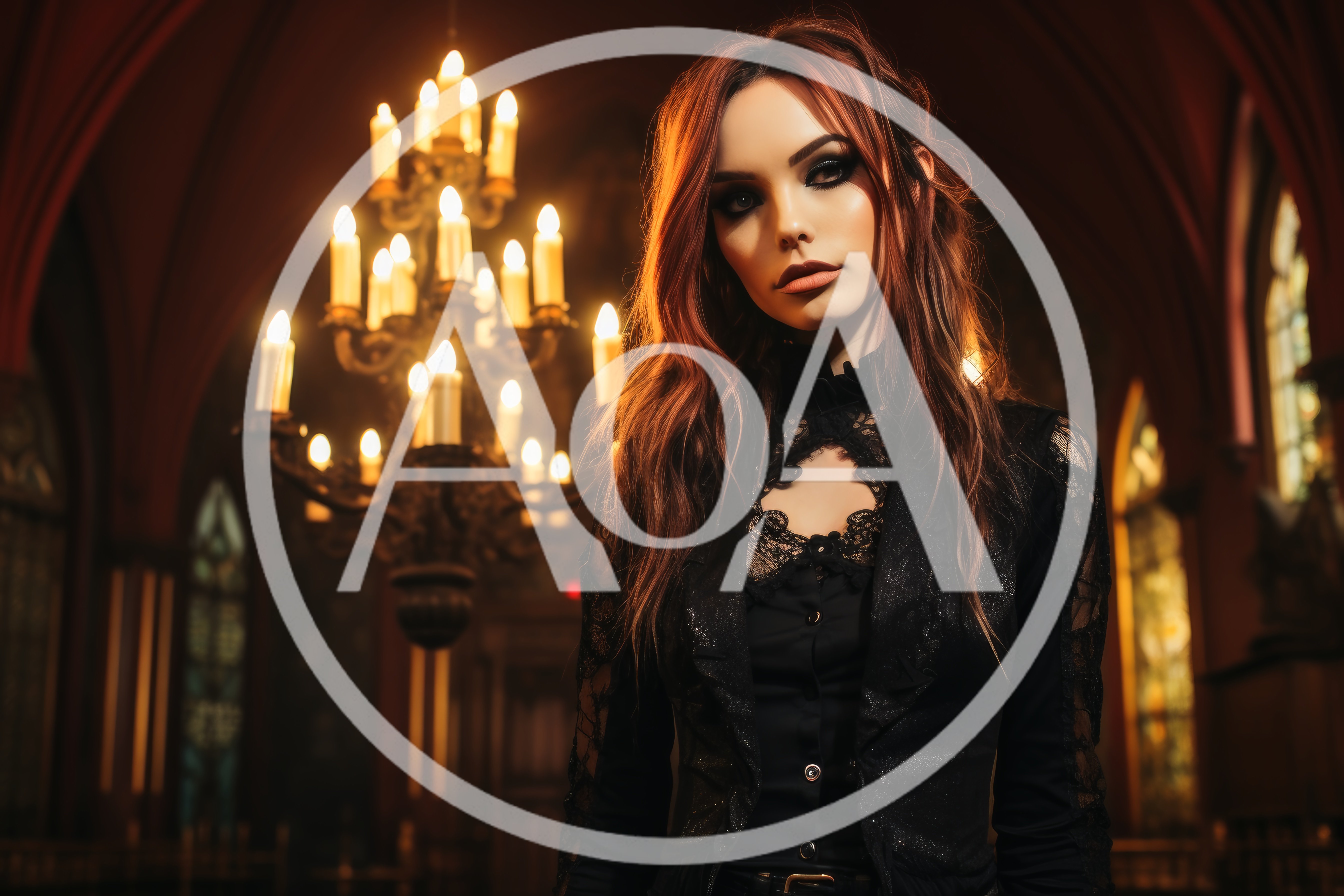 Gothic Woman Standing In A Dimly Lit Church