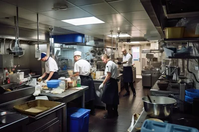 Professional Chefs Working In A Busy Commercial Kitchen