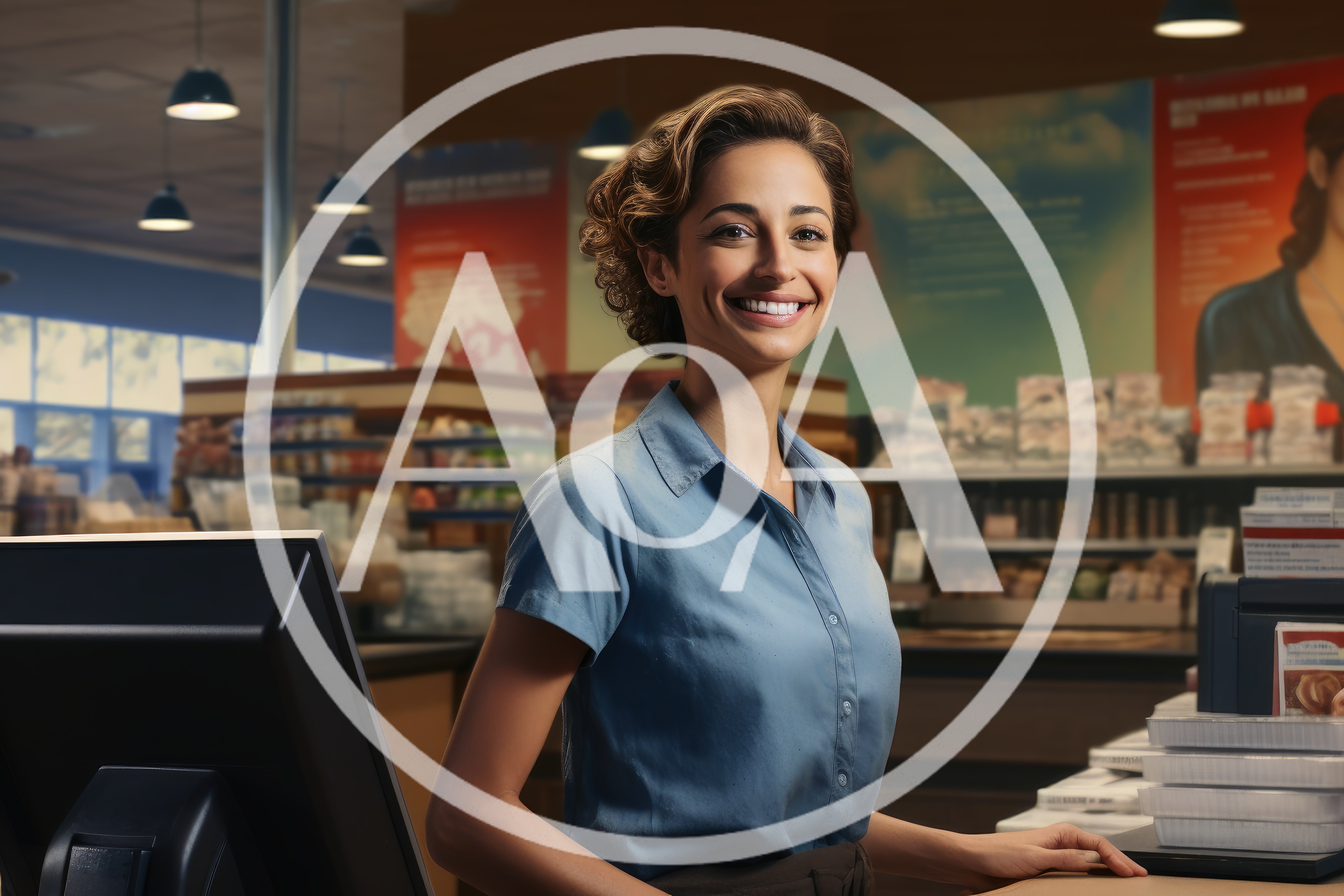 Friendly Female Cashier Smiling At Checkout Counter