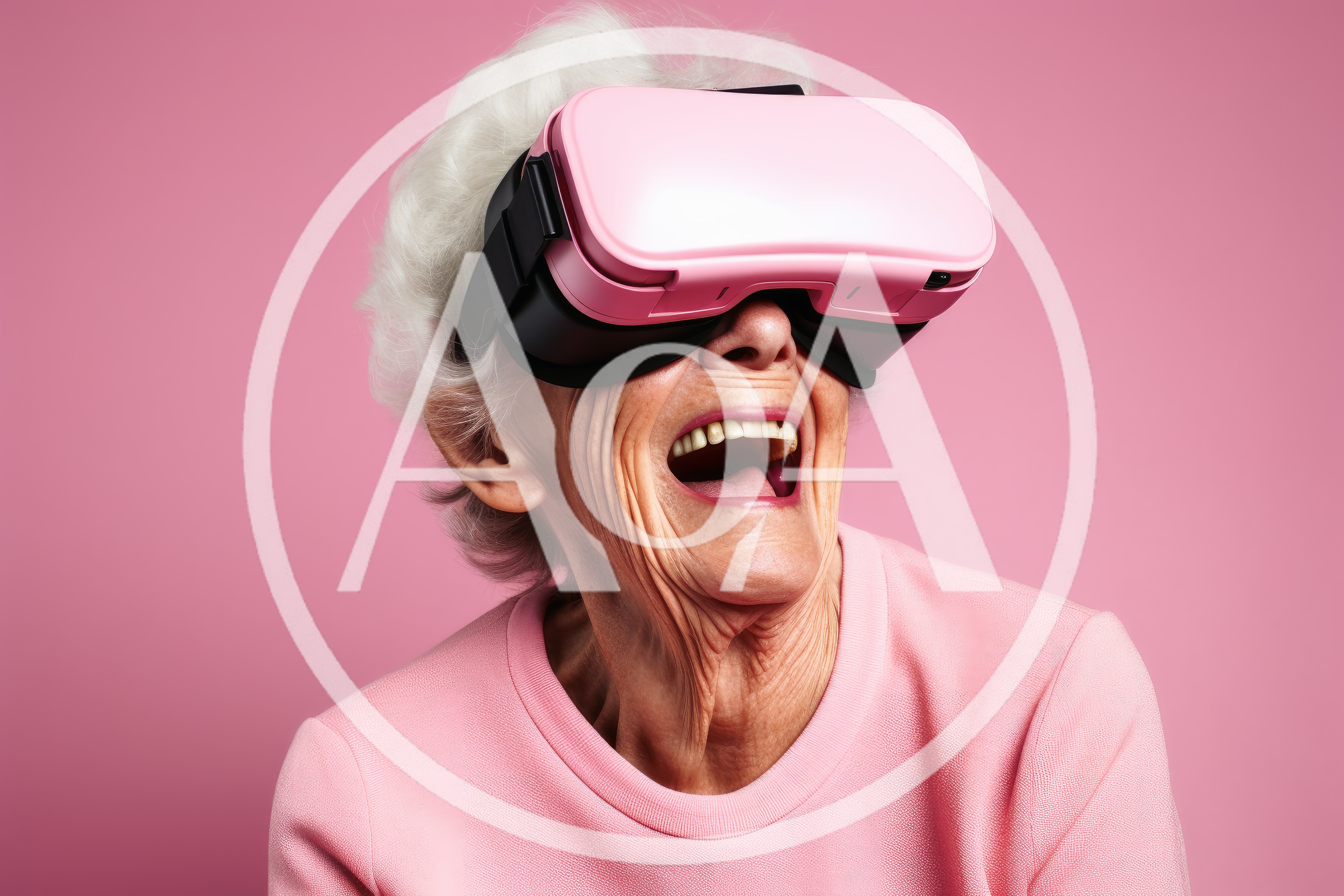 Elderly Woman Laughing While Wearing Virtual Reality Headset