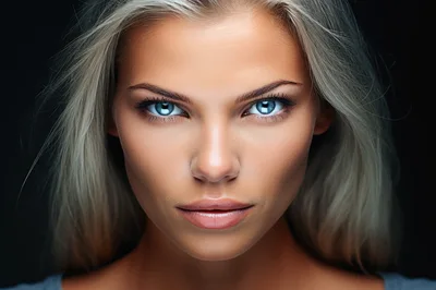 Portrait Of A Beautiful Woman With Piercing Blue Eyes