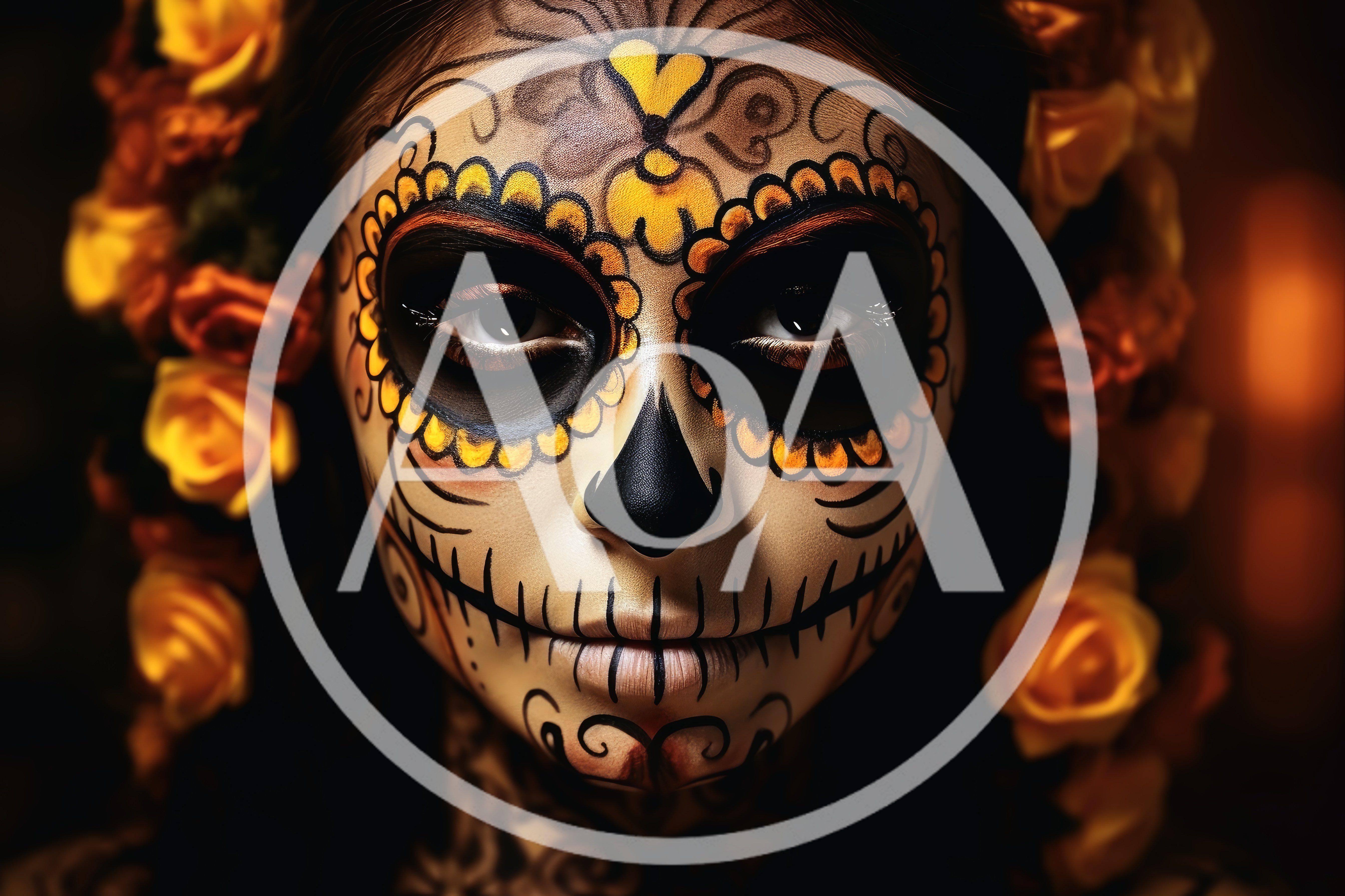Woman With Intricate Day Of The Dead Sugar Skull Makeup