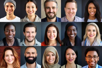 Diverse Group Of Smiling People Portraits