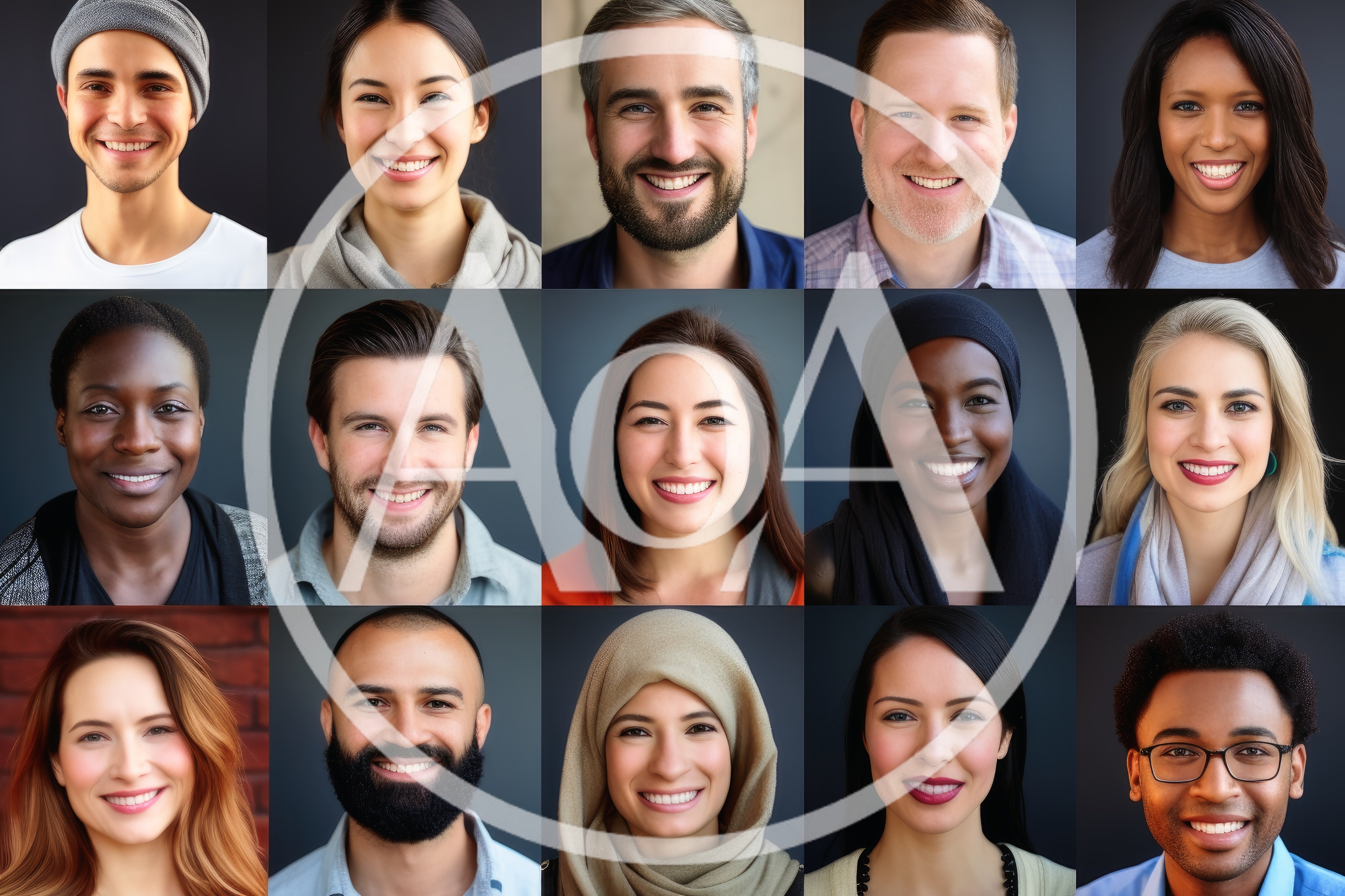 Diverse Group Of Smiling People Portraits
