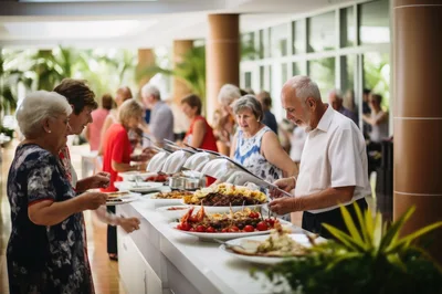 Senior Citizens Serving Themselves at a Buffet Lunch
