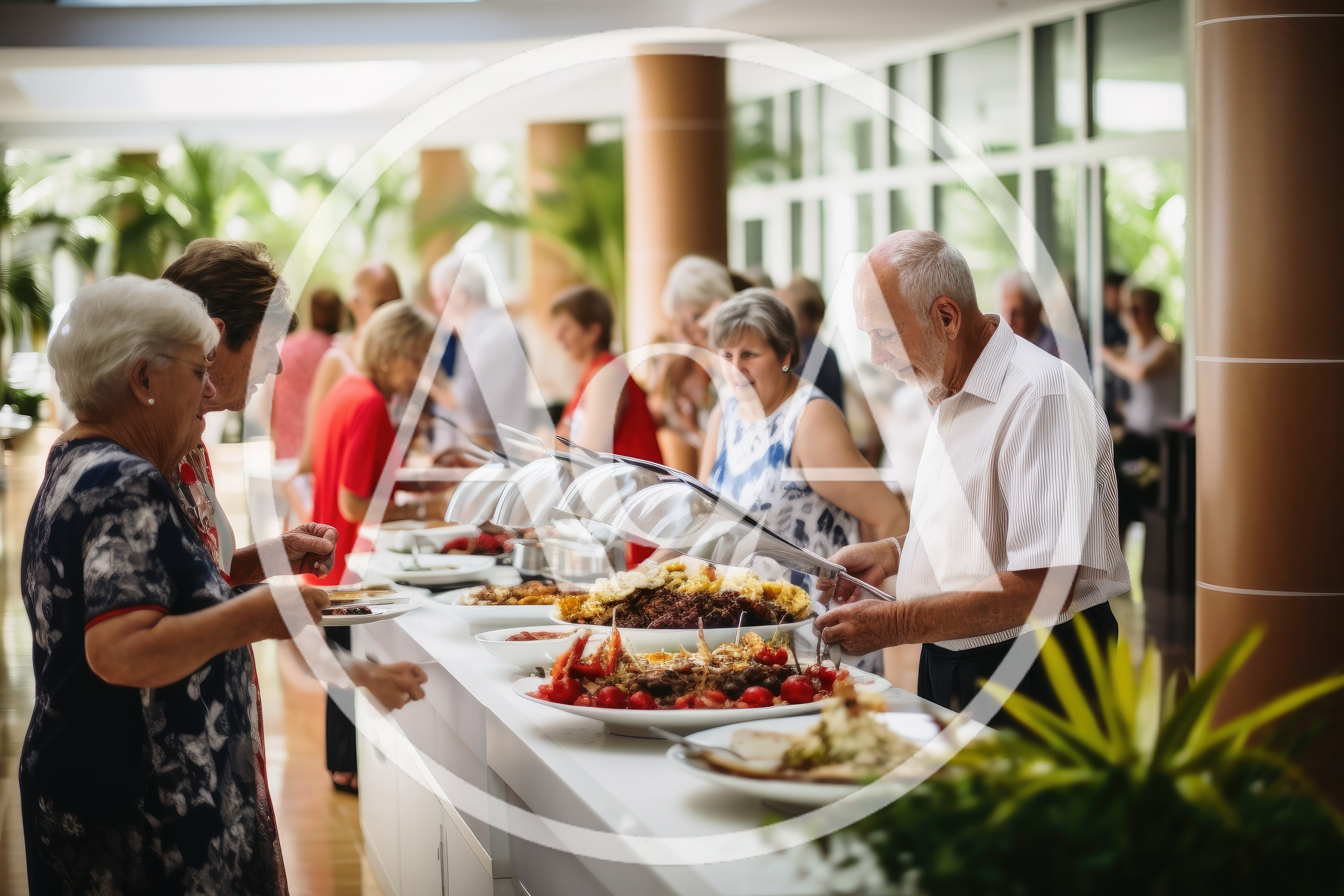 Senior Citizens Serving Themselves at a Buffet Lunch