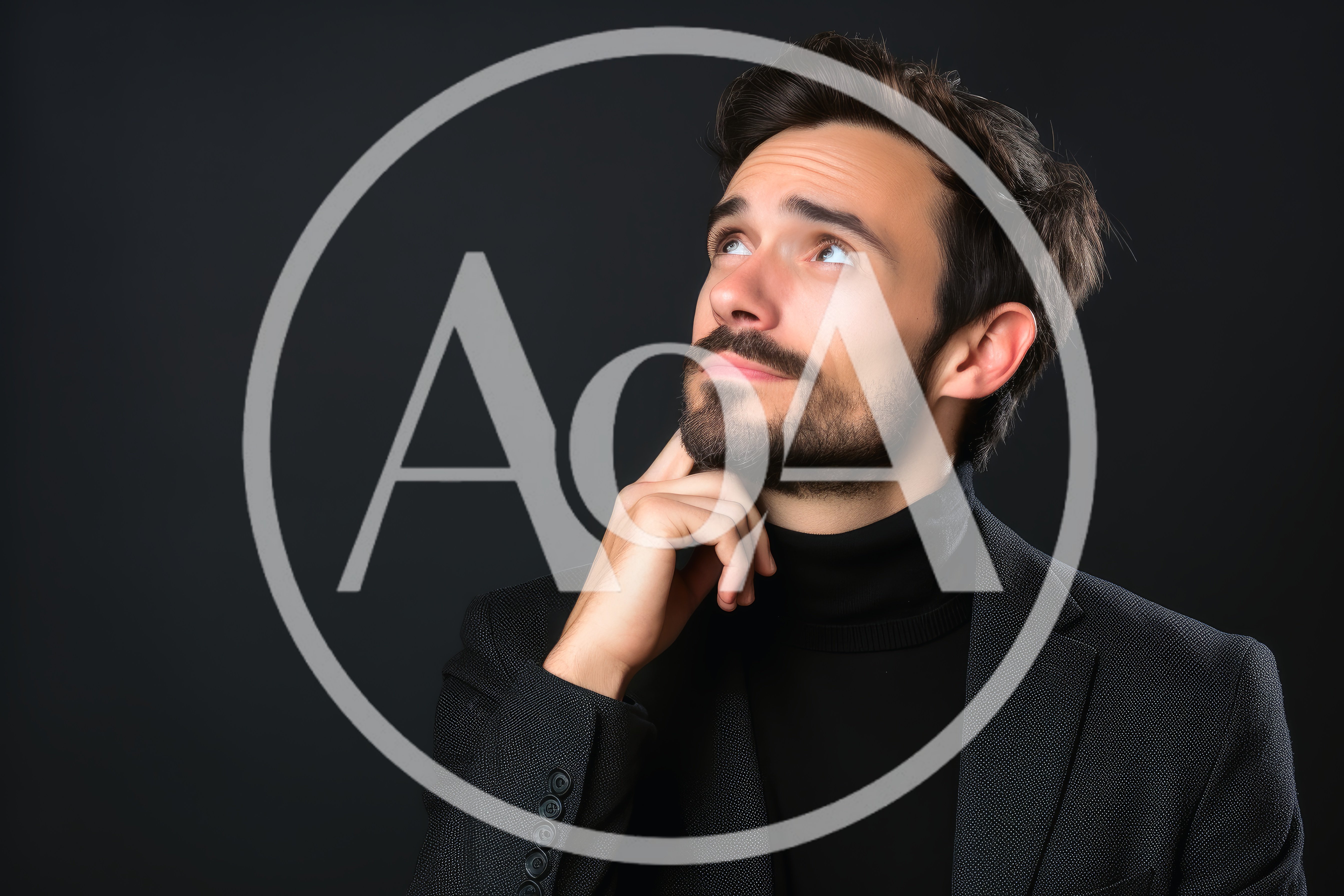 Thoughtful Man In Turtleneck And Blazer Looking Up