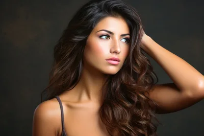Portrait Of A Beautiful Woman With Long Wavy Hair