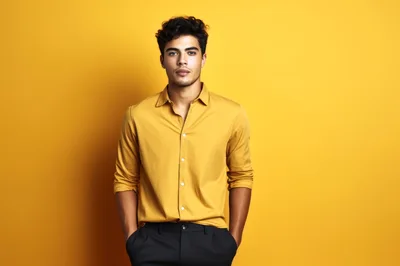 Young Man Wearing Yellow Shirt Against Yellow Background