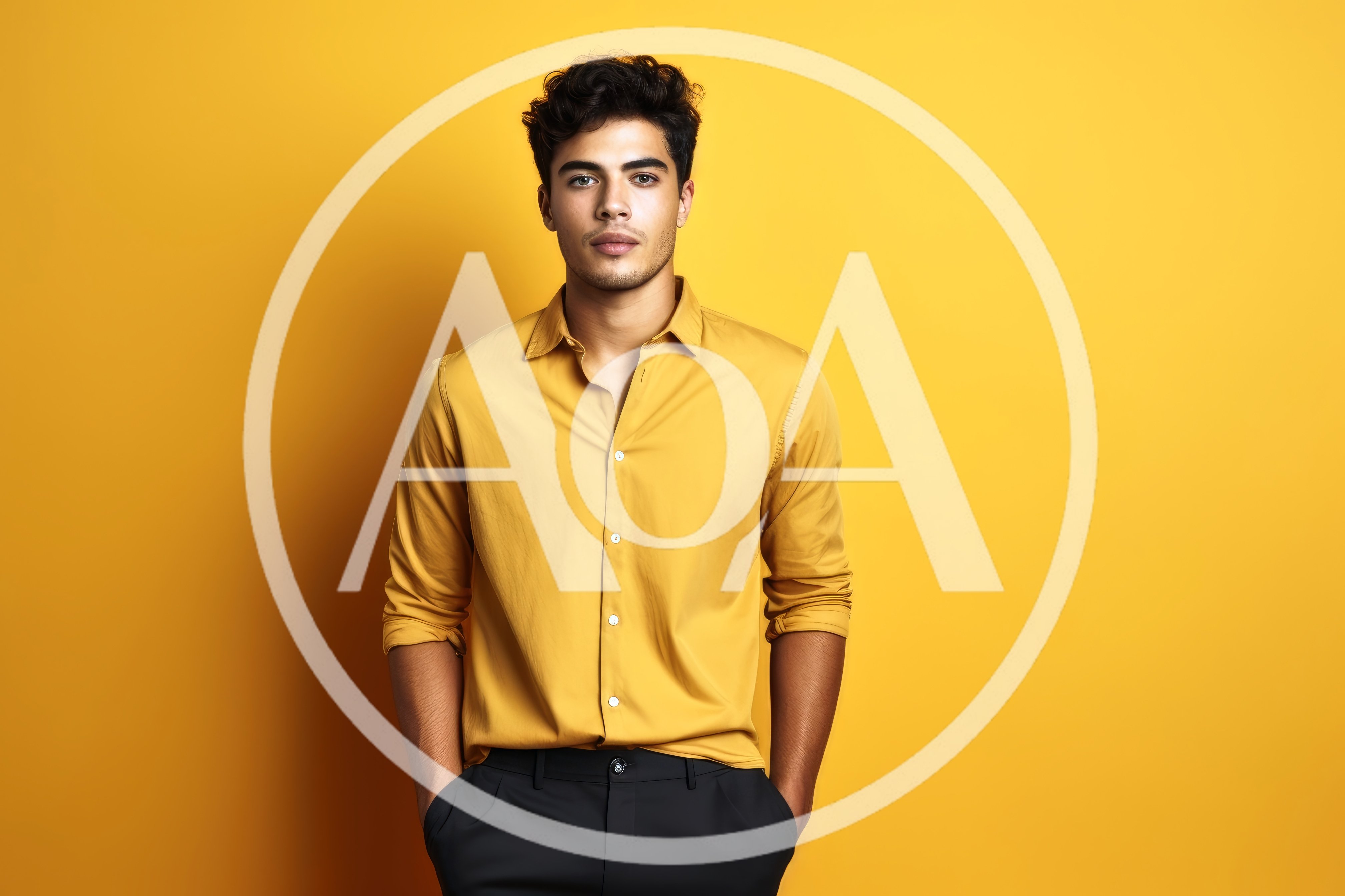Young Man Wearing Yellow Shirt Against Yellow Background