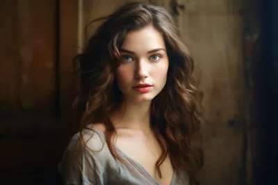 Portrait Of A Young Woman With Wavy Brown Hair