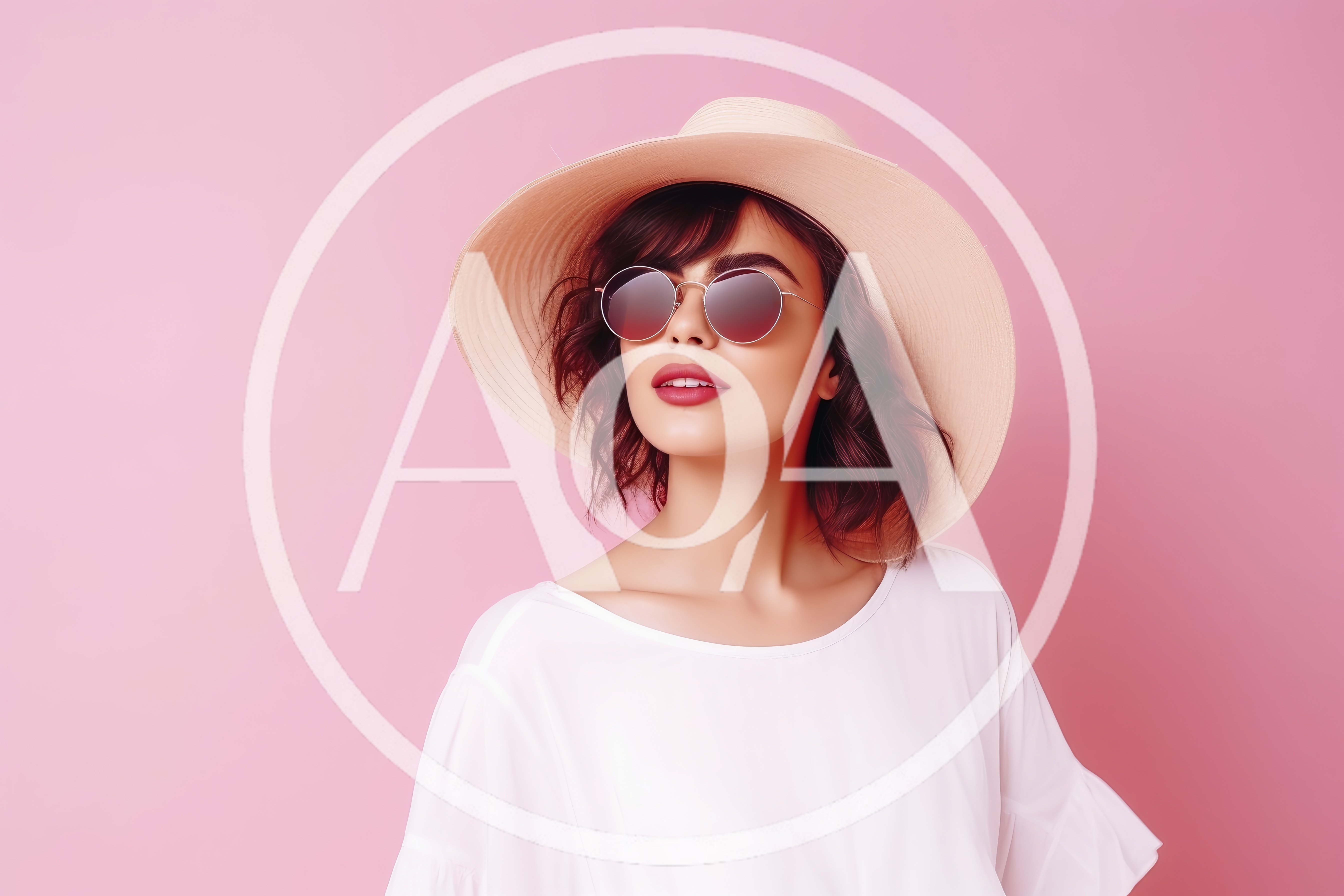 Stylish Woman Wearing Sun Hat And Sunglasses