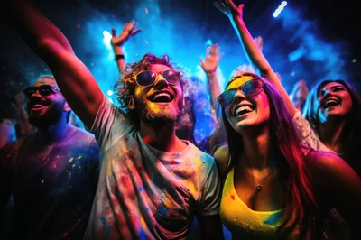 Young People Celebrating at a Vibrant Color Festival