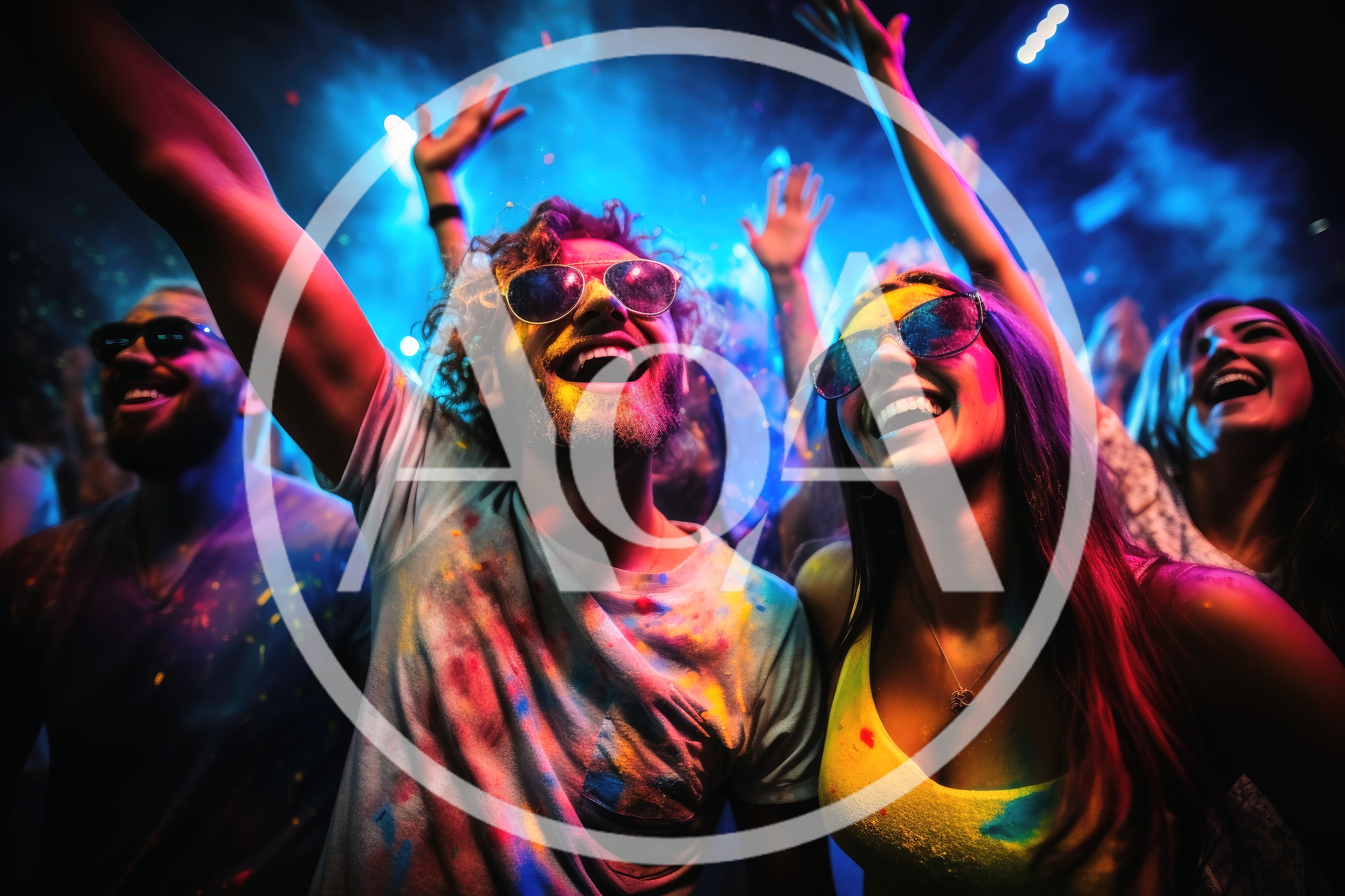Young People Celebrating at a Vibrant Color Festival