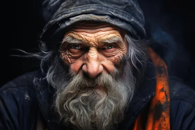 Portrait Of An Elderly Homeless Man With Weathered Features