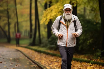 Senior Man Jogging Through Autumn Park