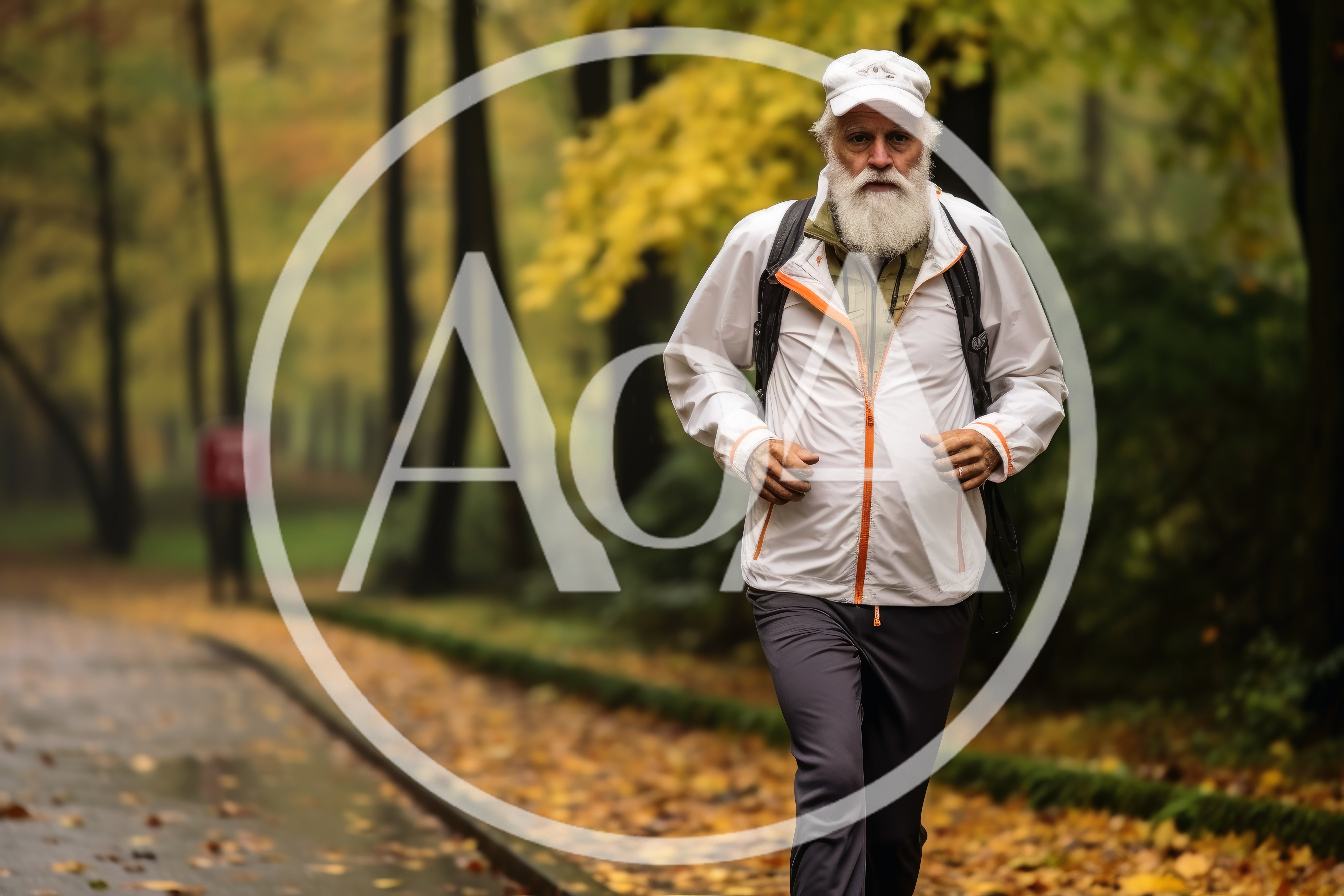 Senior Man Jogging Through Autumn Park