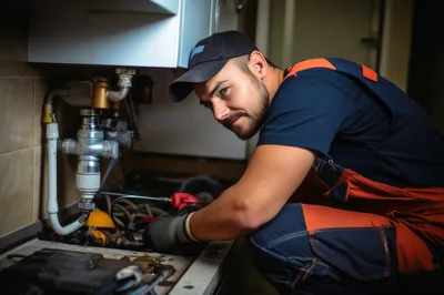 Professional Plumber Repairing Kitchen Sink Pipes
