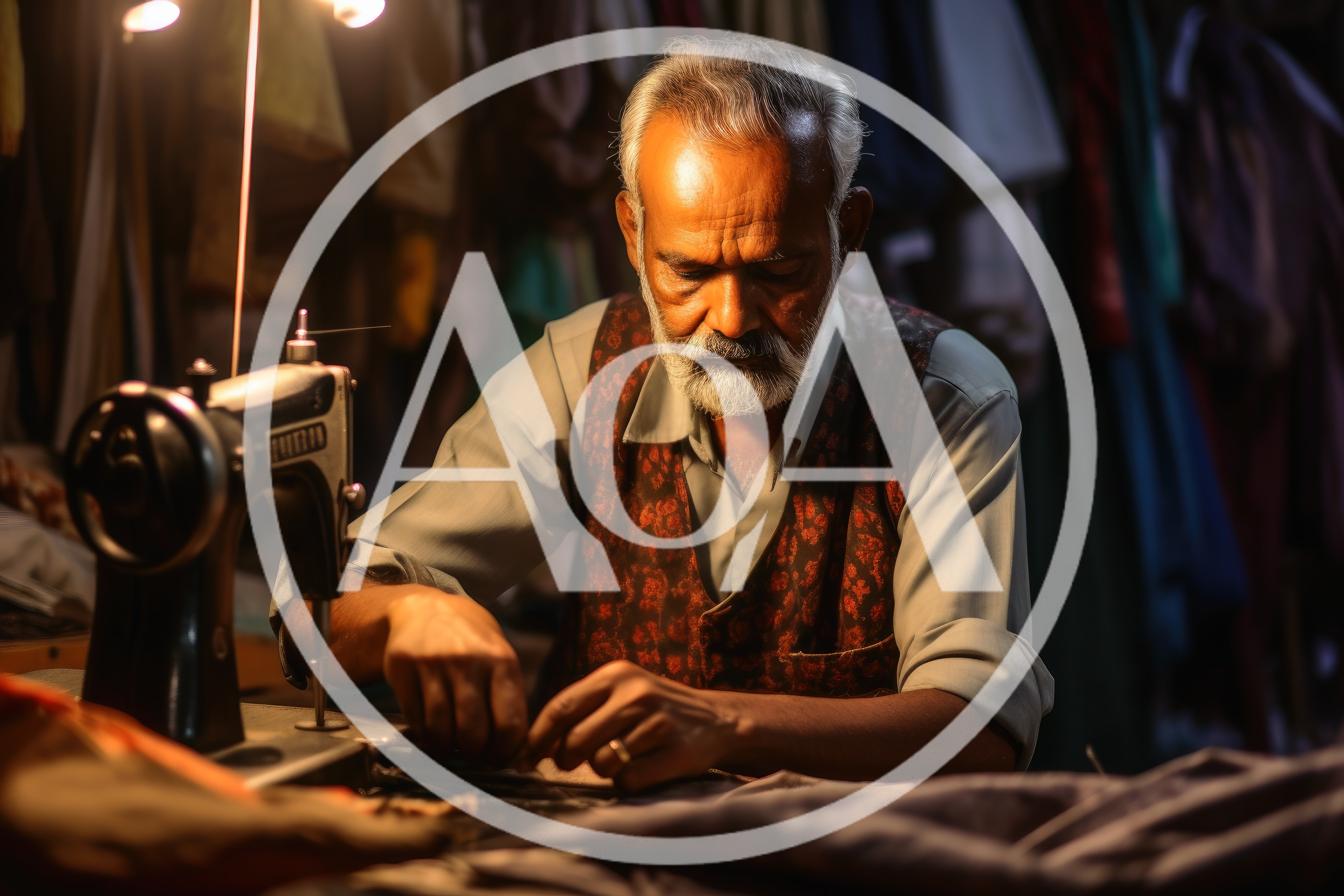 Elderly Tailor Working On A Vintage Sewing Machine