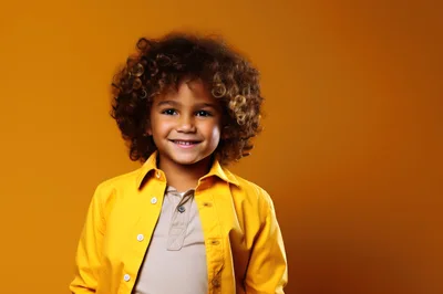 Portrait of a Smiling Young Boy with Curly Hair