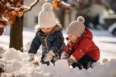 Two Toddlers Playing In The Snow