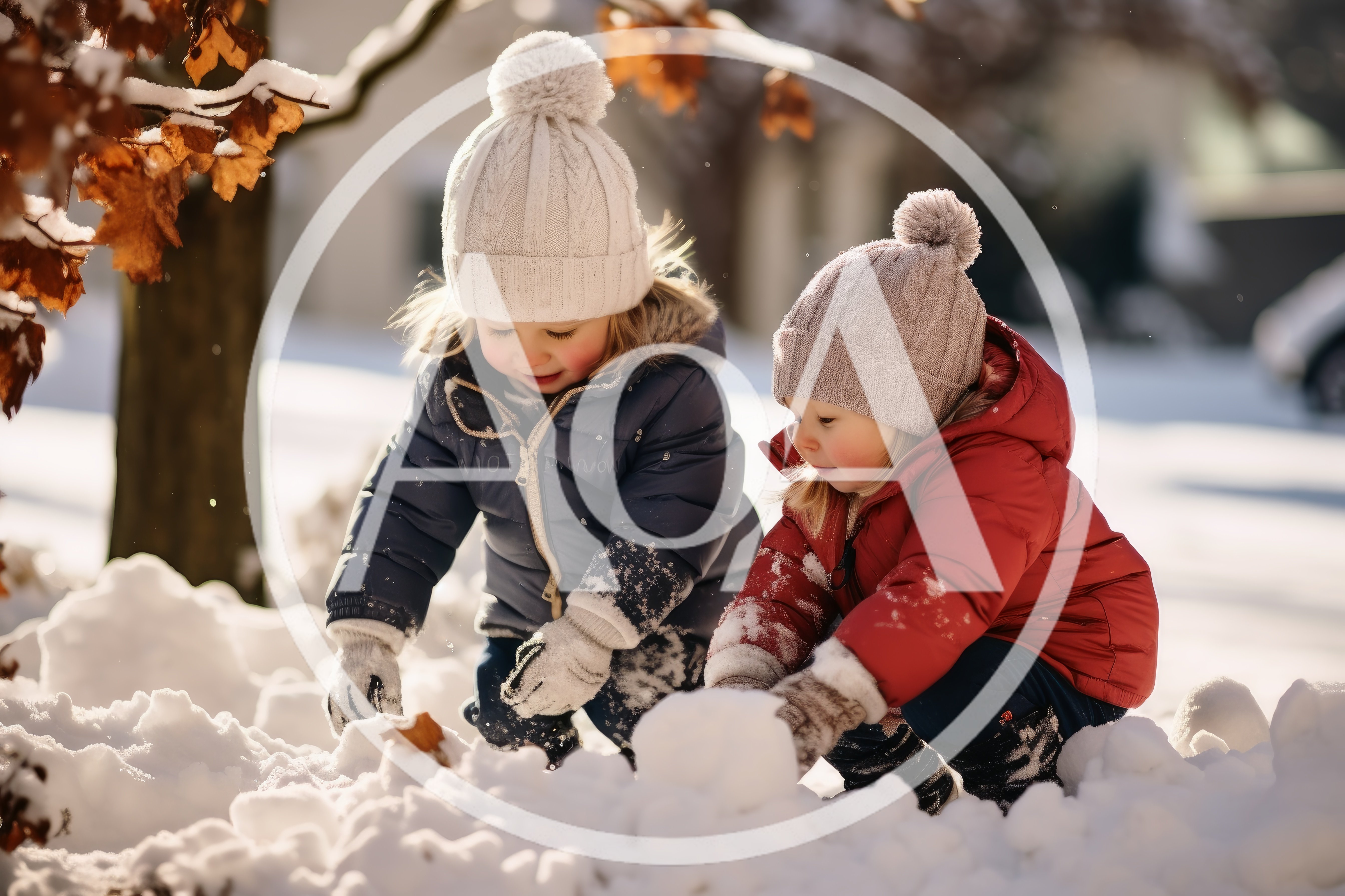 Two Toddlers Playing In The Snow
