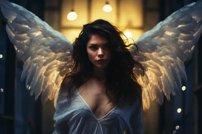 Portrait Of A Beautiful Woman With Angel Wings