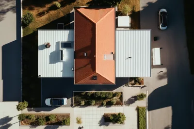 Aerial View Of Modern House With Tiled Roof