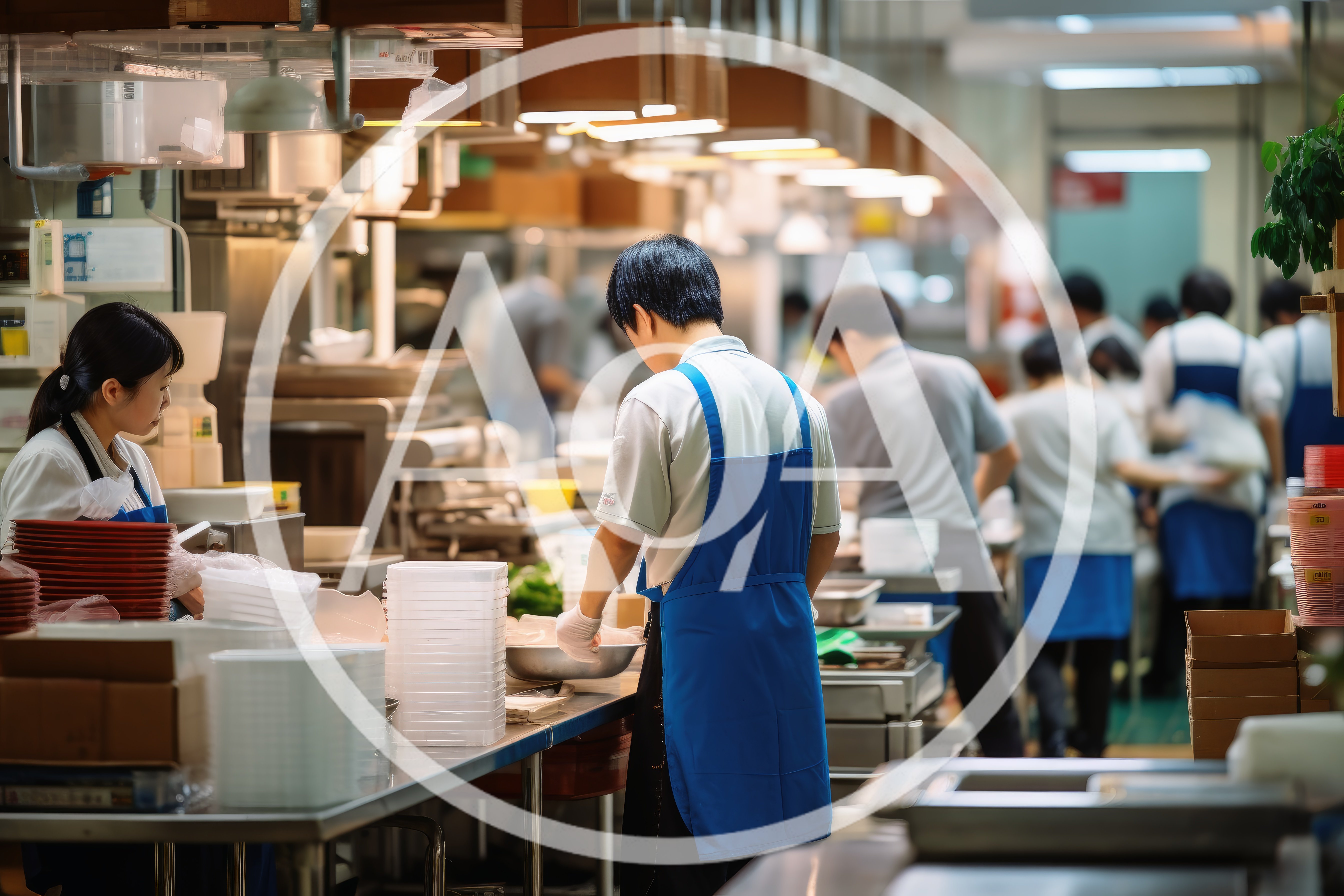 Professional Kitchen Staff Preparing Food In Commercial Restaurant