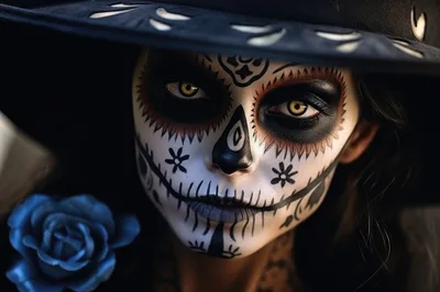 Woman Wearing Elaborate Day Of The Dead Makeup