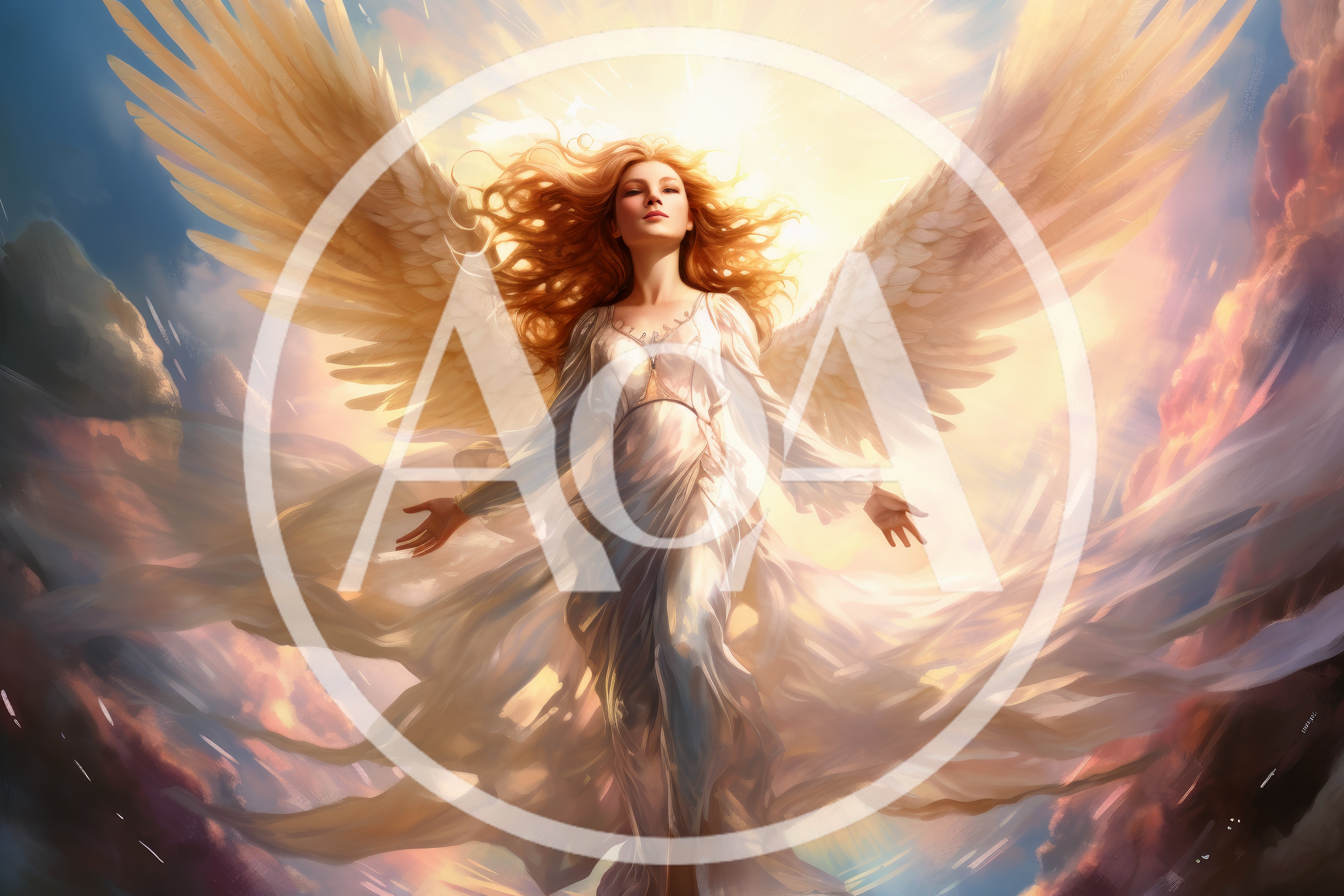 Ethereal Angel With Large Wings In Radiant Sky
