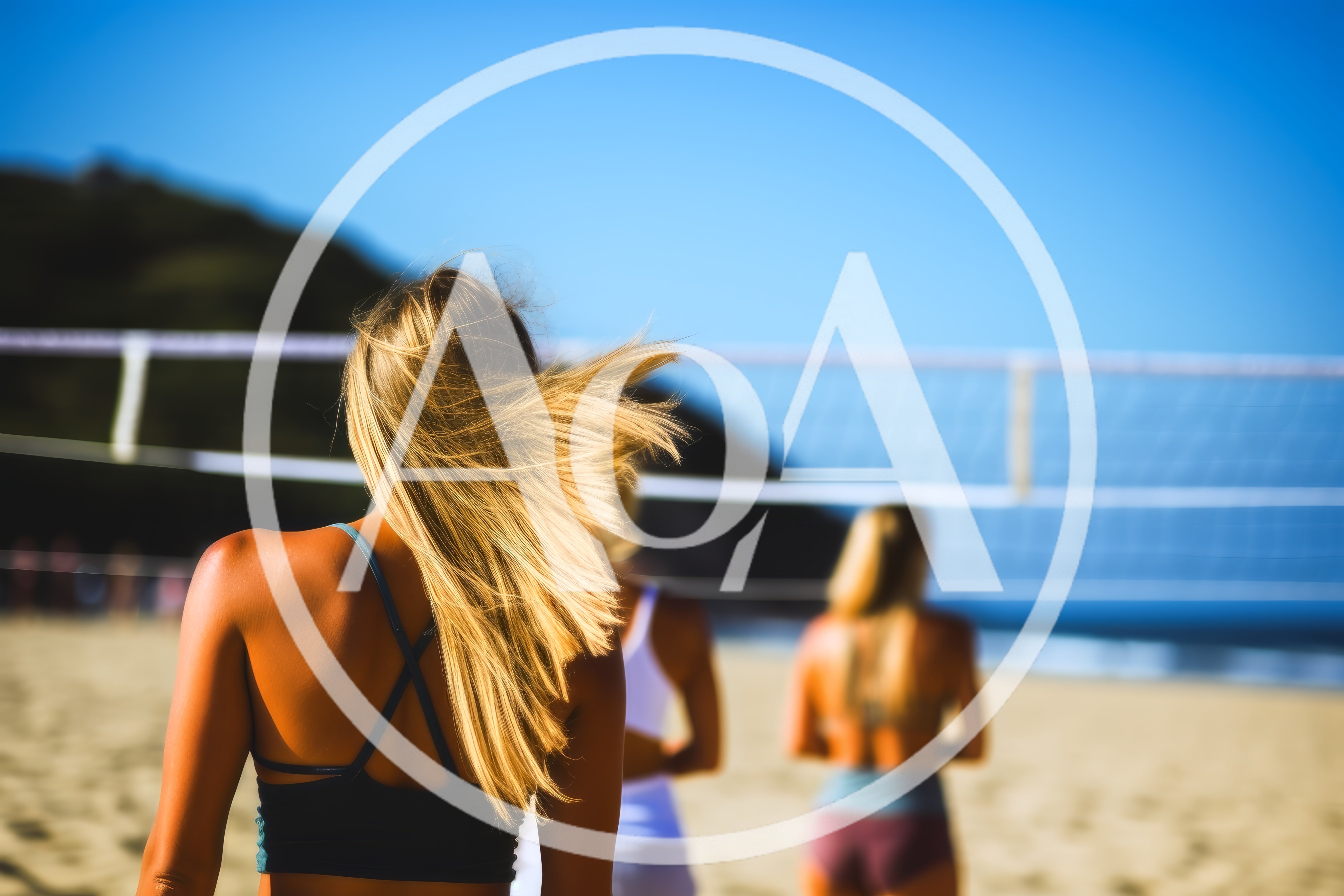 Three Women Playing Beach Volleyball On A Sunny Day