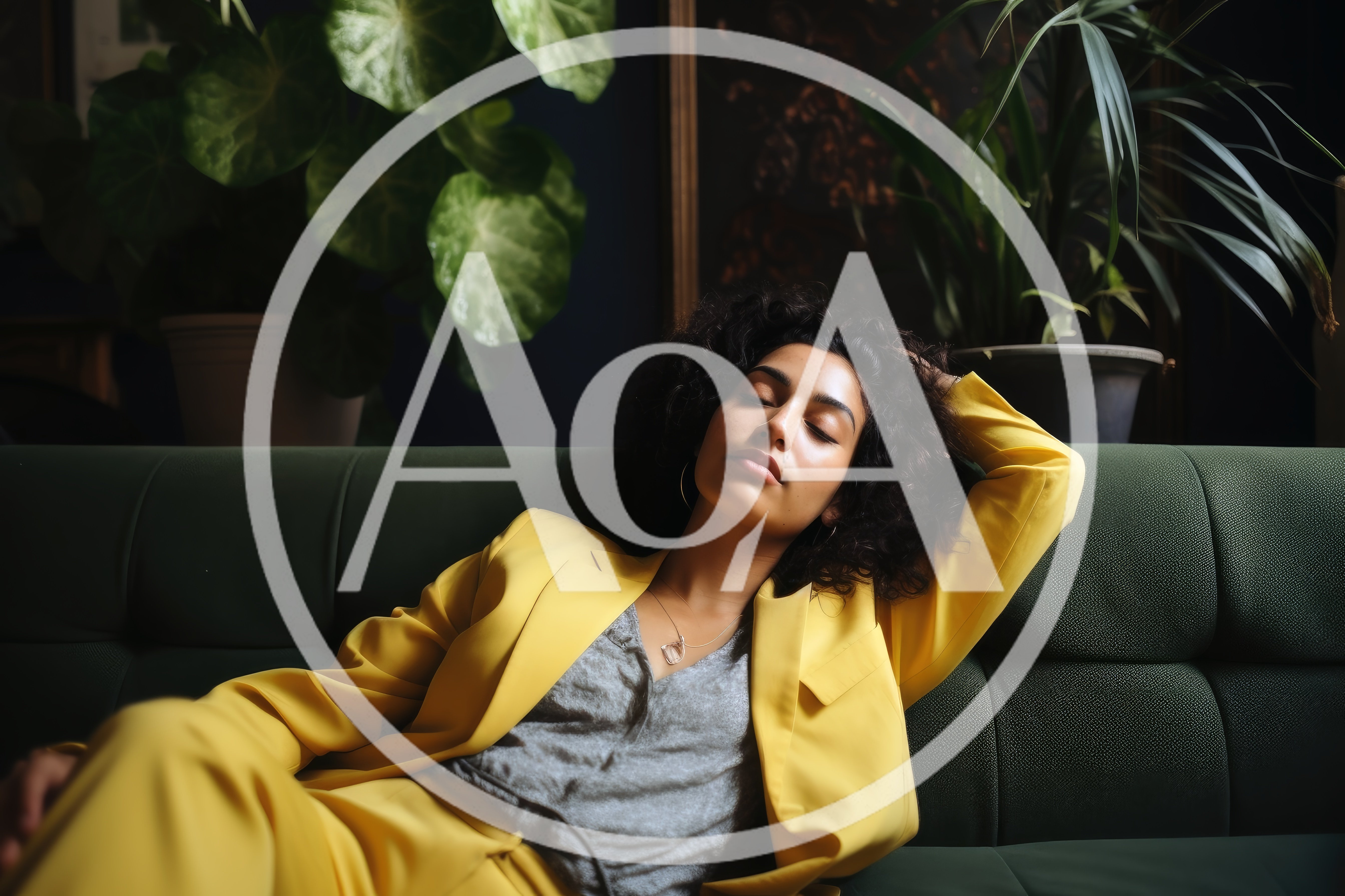 Young Woman Resting On A Green Sofa