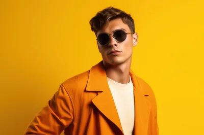 Stylish Young Man Wearing Orange Jacket and Sunglasses