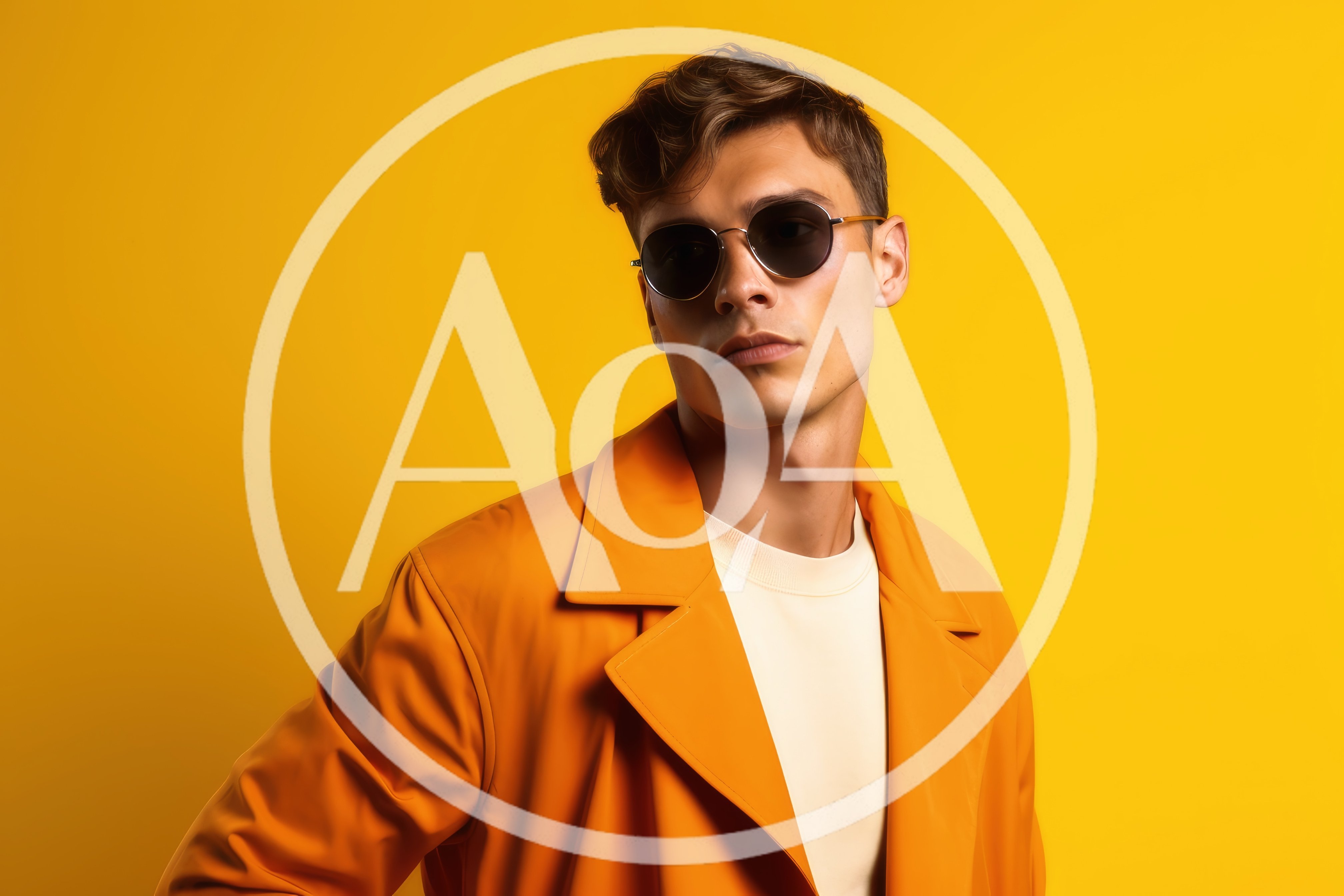 Stylish Young Man Wearing Orange Jacket and Sunglasses