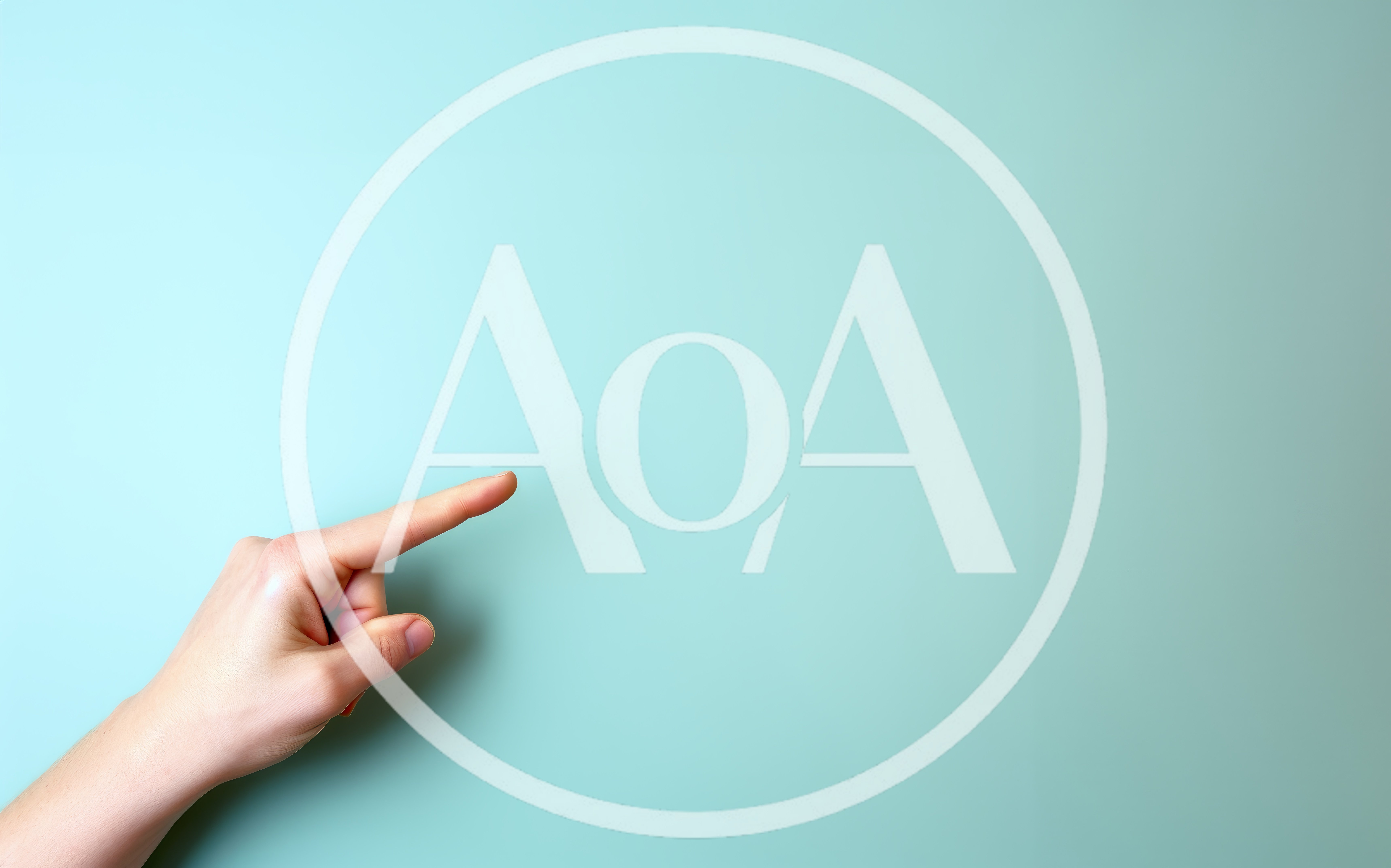 Hand Pointing To The Right On Light Blue Background