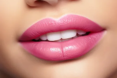 Close Up Of Woman With Pink Lipstick