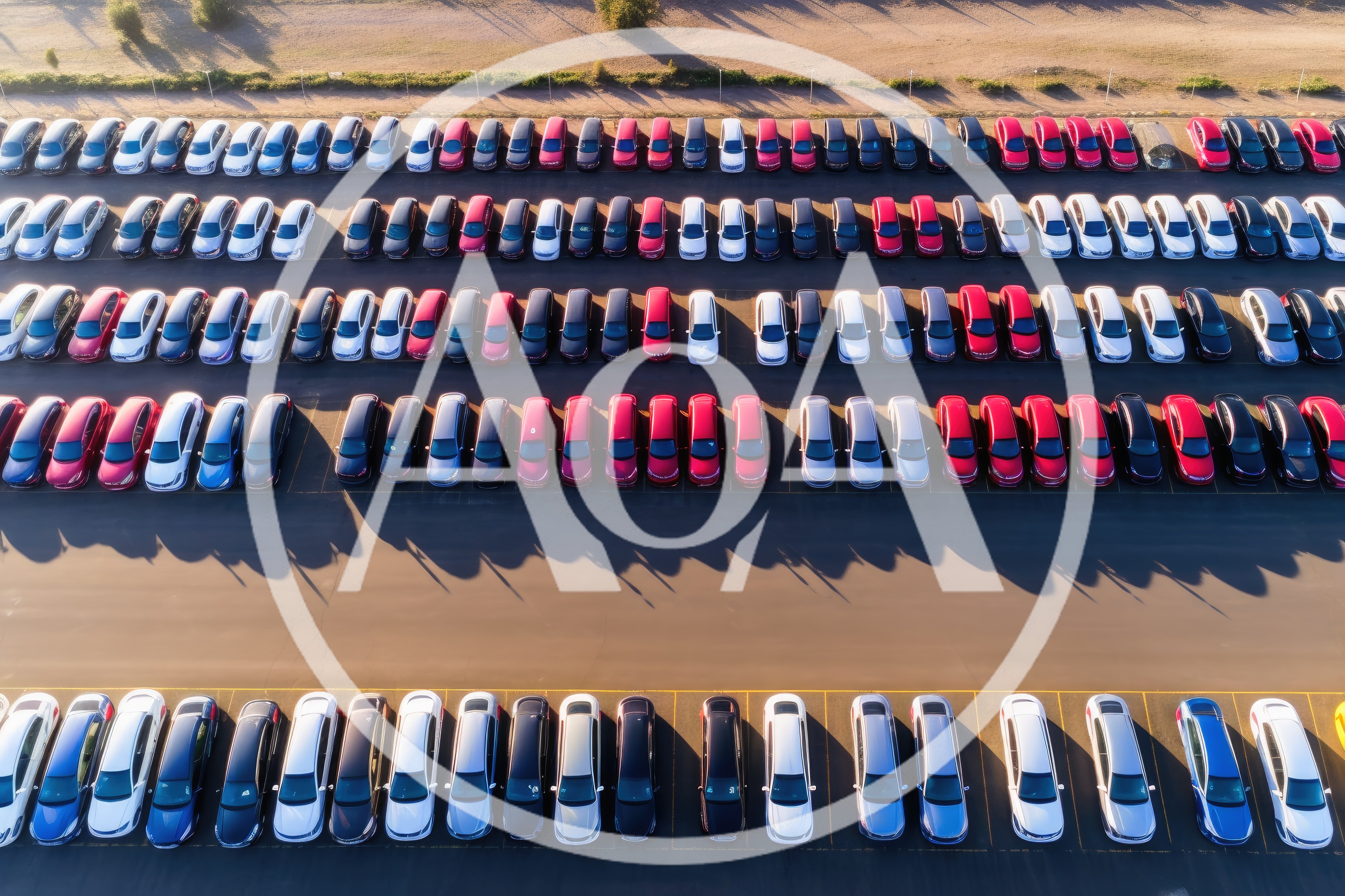 Aerial View Of New Cars Parked In A Lot