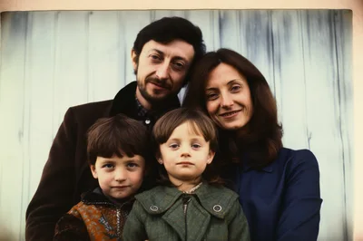 Vintage Family Portrait Of Parents And Two Children