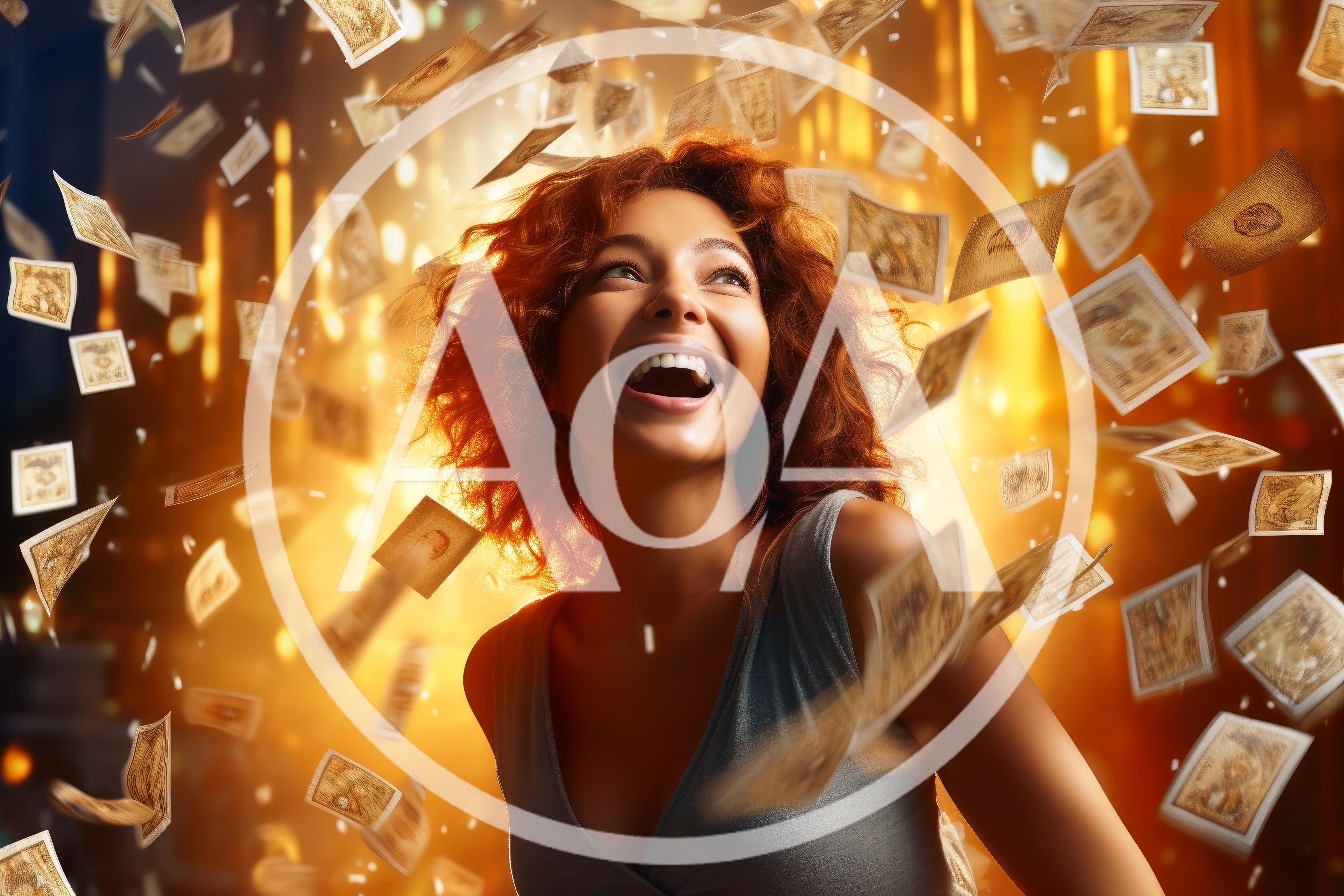 Excited Woman Surrounded By Falling Money